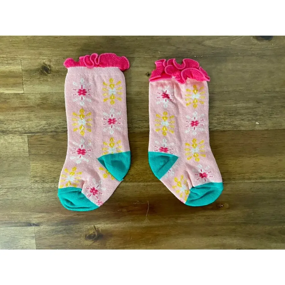 NIB Wildflowers Happy Go Lucky Pink Green Show Choir Knit Floral Socks Girls XS
